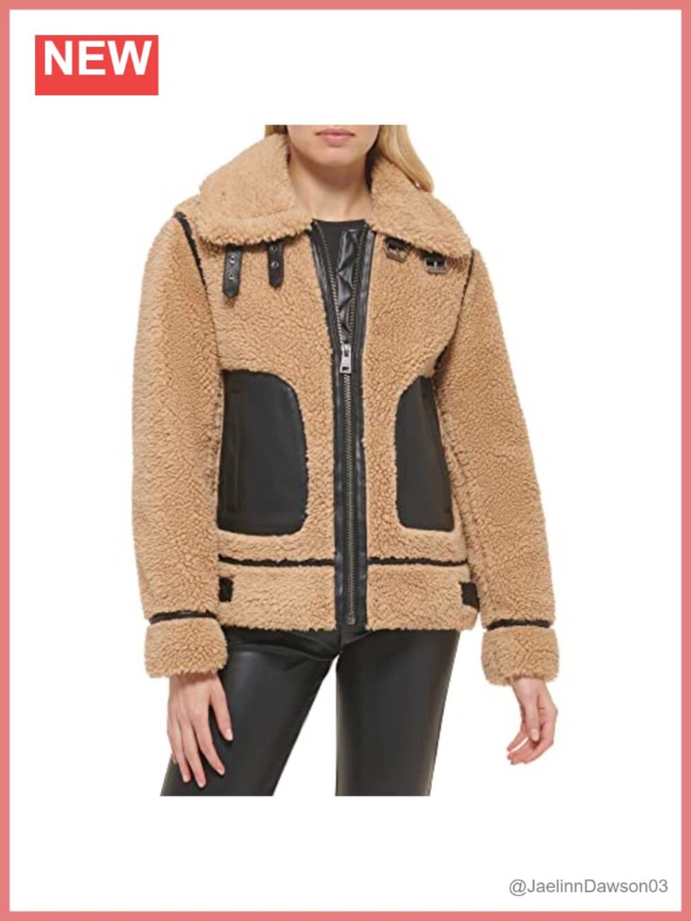 Sherpa Moto Jacket Faux Leather Trim Quilted Lined Zip Up